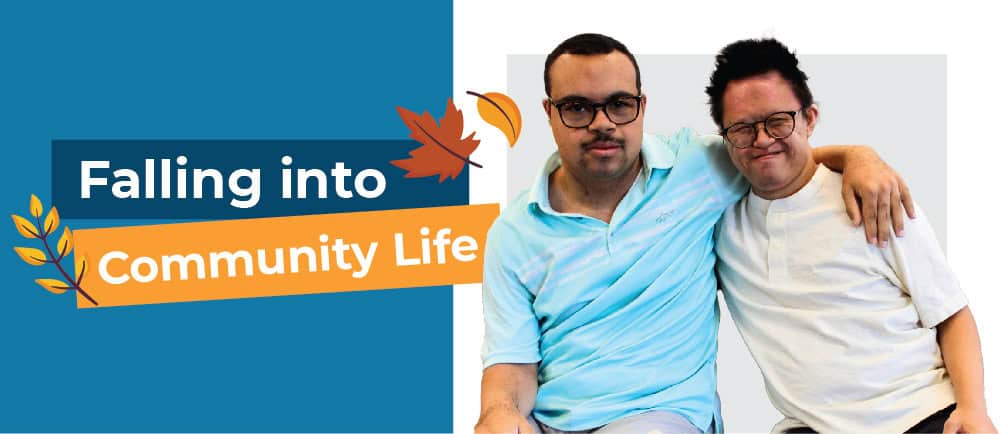 falling into community life header with two individuals