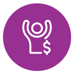 person with arms up and dollar sign