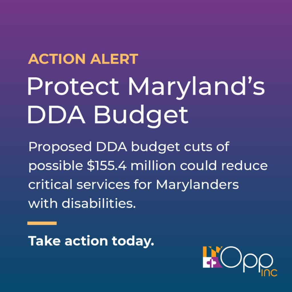 Protect Maryland's DDA Budget Action Alert over a purple to blue gradient
