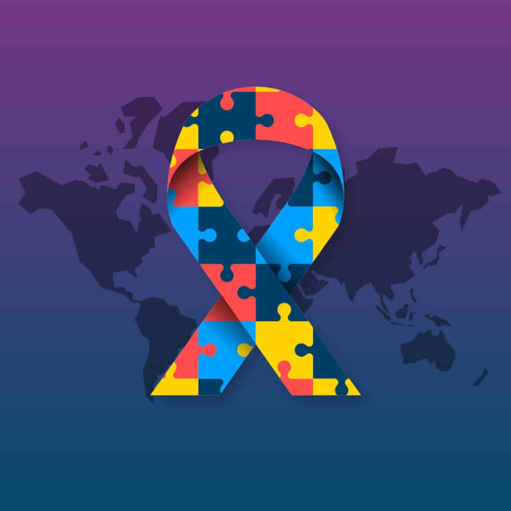 autism awareness month gradient background with puzzle piece ribbon